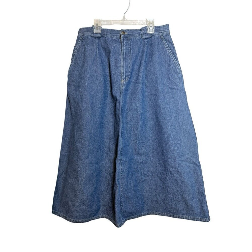 VTG LL Bean OCY80 Aline Skirt Size 14 Petite Pockets 100% Cotton Denim 90s